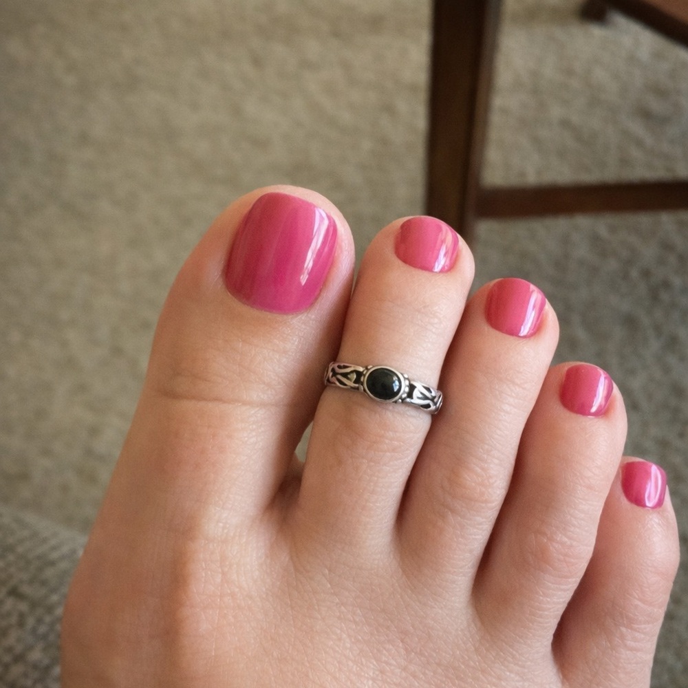 Sterling Silver 925 Black Onyx Adjustable Toe Ring Boho Y2K
